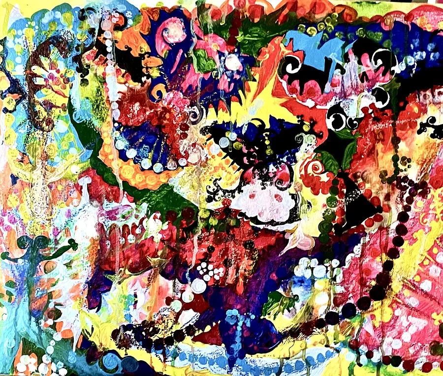 Image of Almost-Joined Eyes of Two, and the Strange-Shaped Heart That Adorns Them by Kira Mykytenko, size: Canvas 50 х 60 см, made of Acrylics, pastels, Painting medium, from Ukraine, priced at Price on request