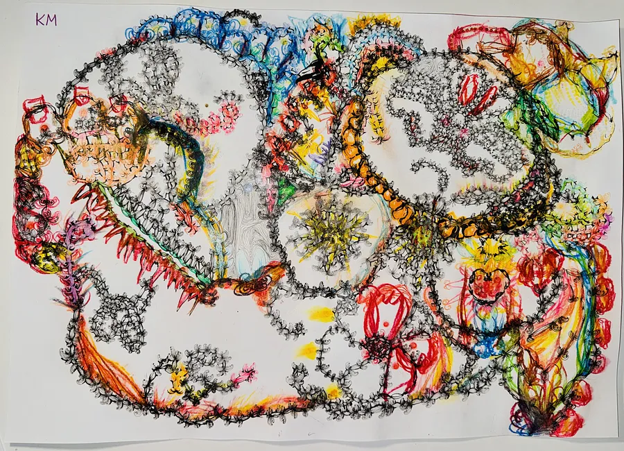 Image of "On the Tip of a Wing. To Another Face." by Kira Mykytenko, size: 42 x 59.4 cm, made of Pencils, liners, pastels, Graphics medium, from Ukraine, priced at Price on request