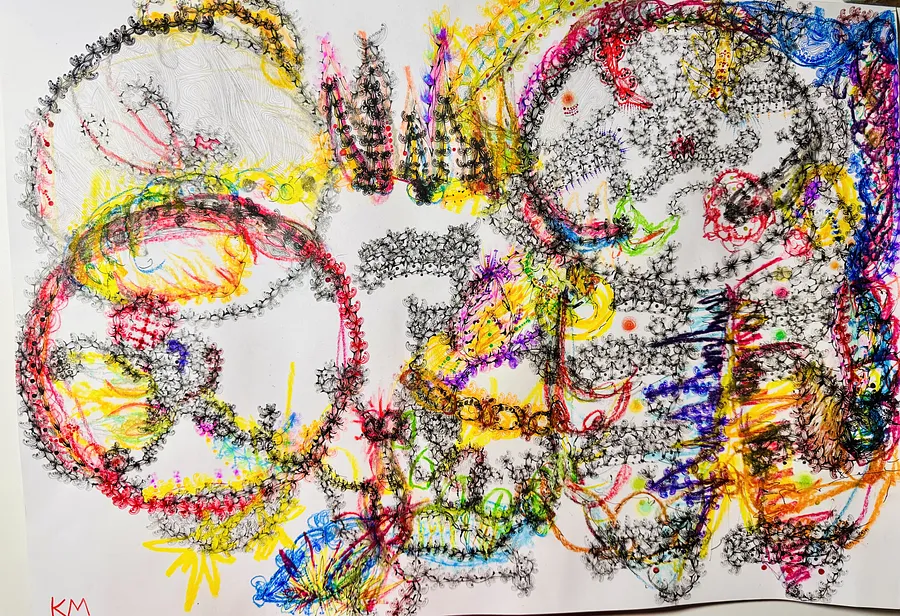 “Two Faces Fused Beneath Three-Eyed Supports” (2026)